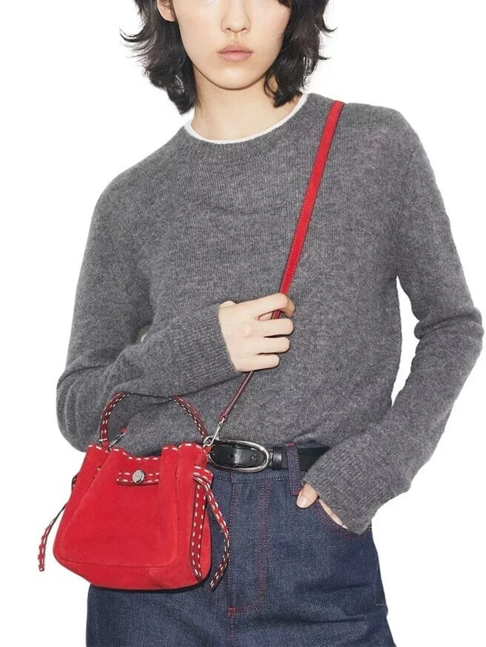 Tory Burch Mini Romy Suede Bucket Bag NWT Toucan Red